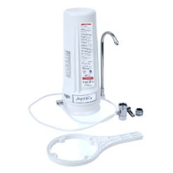 White Single Benchtop Water Filter with Aragon Guard - Attaches to your existing faucet