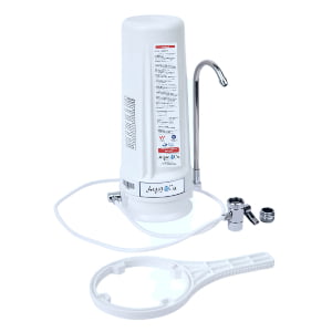 White Single Benchtop Water Filter with Aragon Guard - Attaches to your existing faucet