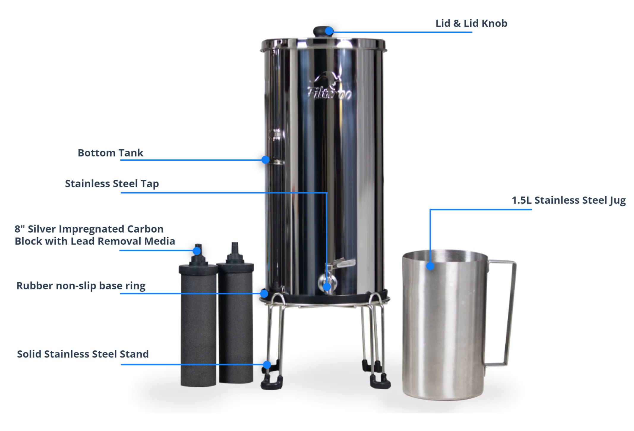 Filteroo® Superoo Fluoride Removal Stainless Steel Gravity Urn - Image 3